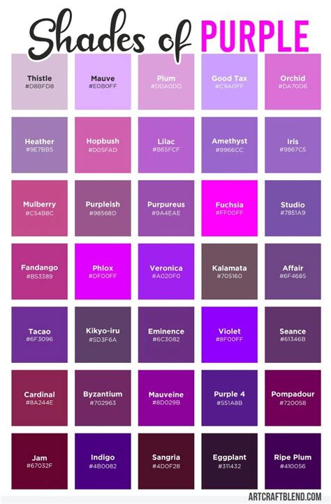 175 Shades Of Purple Color Names Hex Rgb Cmyk Codes Purple Color