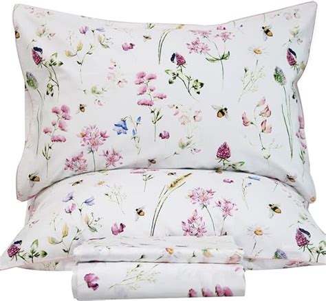 Amazon Qsh Floral Bed Sheets Set Queen Size Shabby Flower Bee