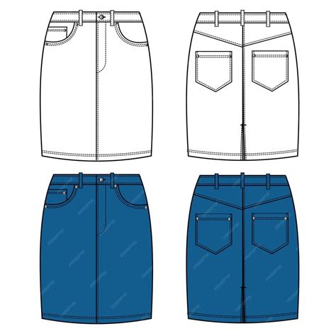 Premium Vector | Denim mini skirt fashion flat sketch template