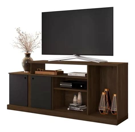 Estante Para TV Alabama Cacau Terciopelo Negro Con 2 Puertas Mueble L