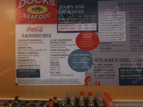 Menu At Docks Seafood Restaurant South Portland