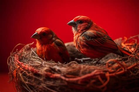 Premium AI Image | A red bird in a nest with a red background