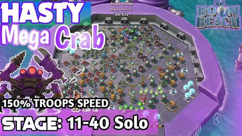 Hasty Mega Crab Stage 11 40 Solo New Troops Strategy Boom Beach