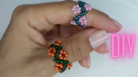 Anel florzinhas de miçangas zig zag Beaded flower ring Seed