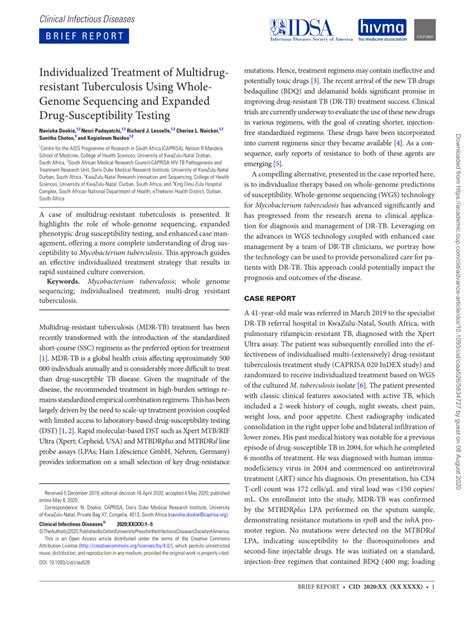 PDF Individualised Treatment Of Multi Drug Resistant Tuberculosis