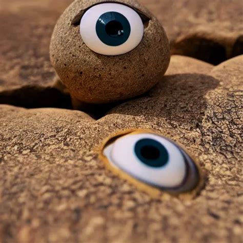 A Smooth Stone That Has Googly Eyes On A Desert Stable Diffusion