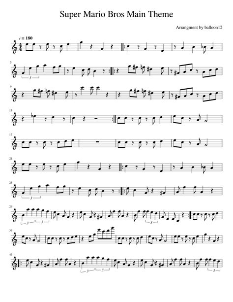 Super Mario Bros Main Theme Sheet Music For Piano Solo