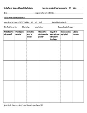 Fillable Online Dphhs Mt Service Plan For Category A Assisted Living