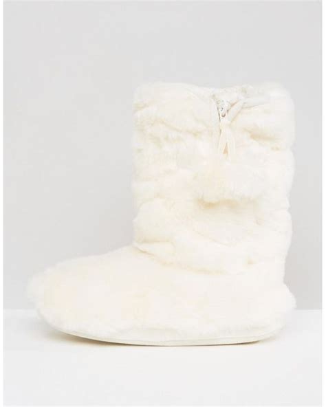 Oasis Fluffy Slipper Boots In Cream Natural Lyst