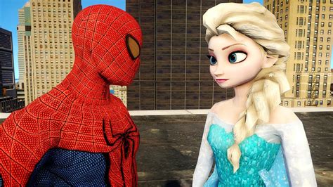 Spiderman Vs Elsa Frozen Spider Man Merry Christmas Youtube