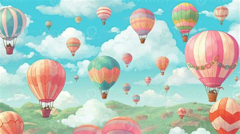 Whimsical Hot Air Balloons Digital Art Illustration Generative Ai