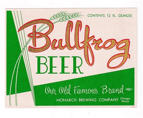 Monarch Brewing Co Chicago Illinois Bullfrog Beer Label Ebay