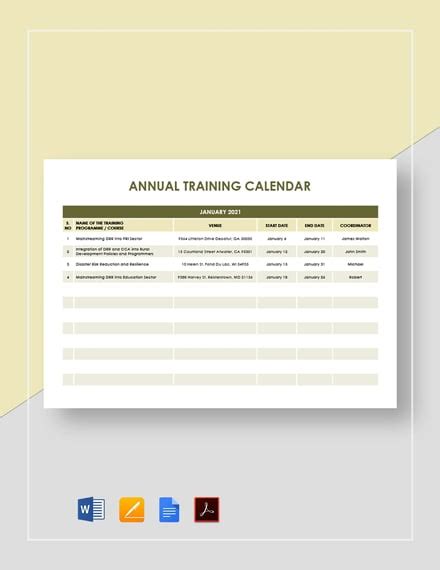 18 Training Calendar Templates Free Downloads