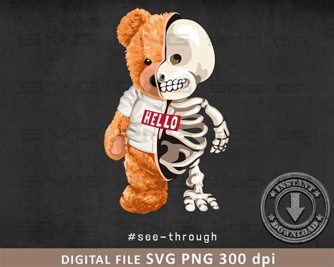 Cool Teddy Bear Skeleton Svg Png Dtg Printing Instant Etsy