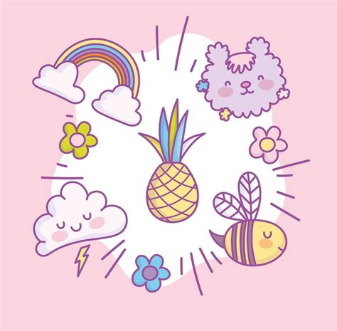 Kawaii cute icon set 1252107 Vector Art at Vecteezy