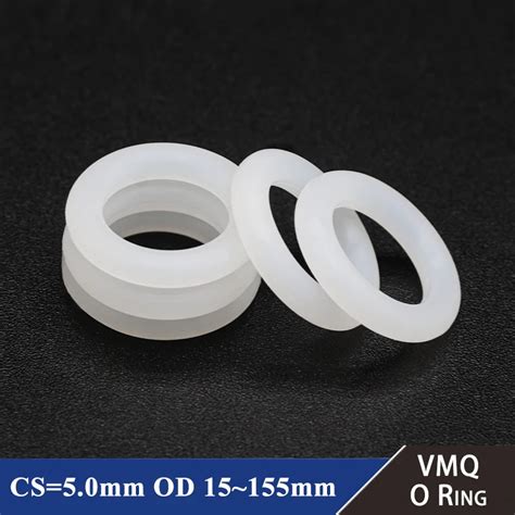 10Pcs White Food Grade Silicone O Ring Gasket CS 5mm OD 15 155mm