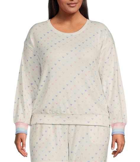 Pj Salvage Plus Size Heart Print Peachy Knit Long Sleeve Round Neck