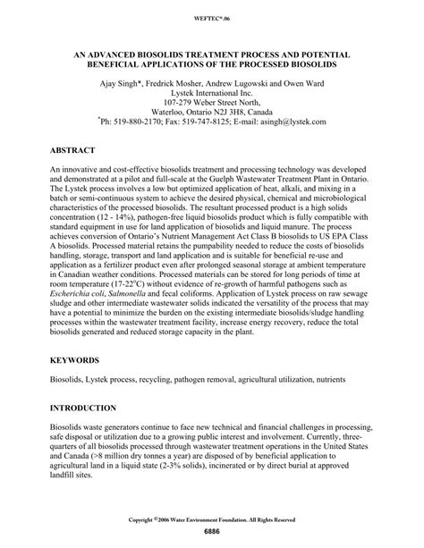 (PDF) An Advanced Biosolids Treatment Process and Potential Beneficial ...