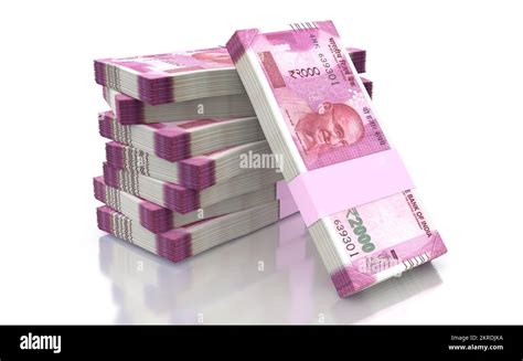 Indian Rupee 2000 Currency Note Bundles Isolated On White Background