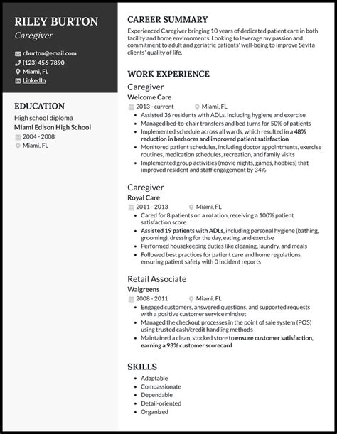 Caregiver Resume Examples Proven To Work In