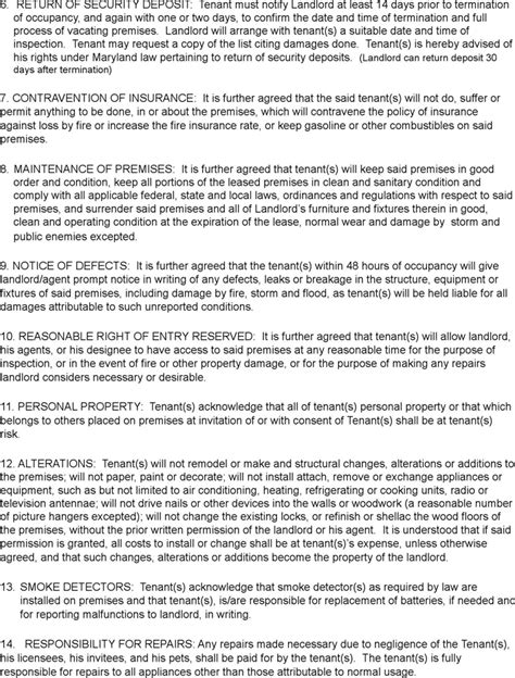 Free Maryland Residential Lease Agreement Doc 59KB 4 Page S Page 2