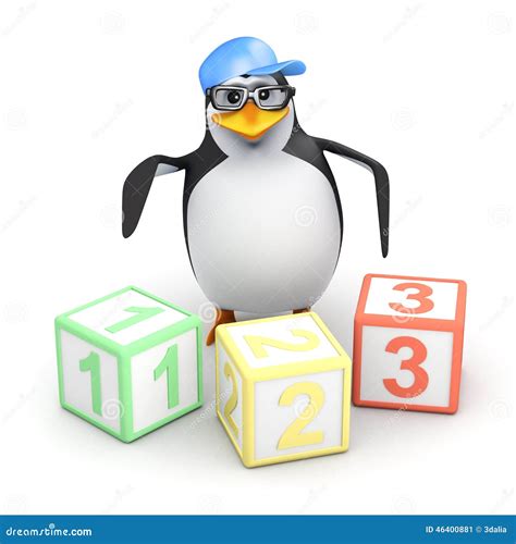 3d Penguin With Counting Blocks Stock Image 46400881