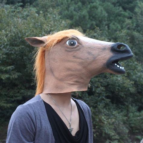 Brown Creepy Horse Head Face Animal Costume Halloween Party Props ...