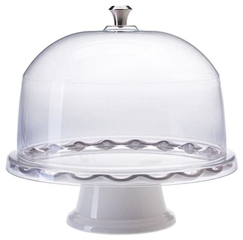 White Cake Stand With Dome Scalloped Edge Design