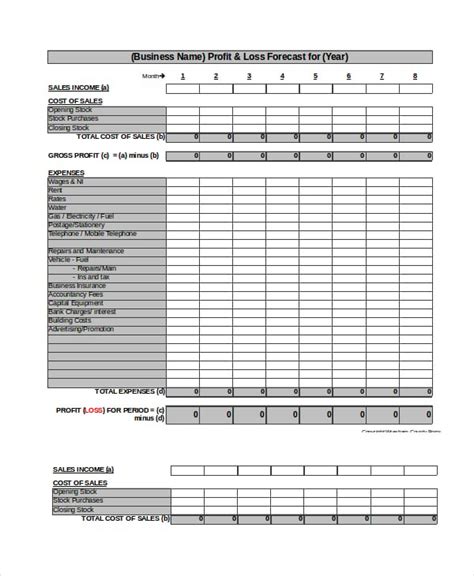 Profit And Loss Excel Template Free