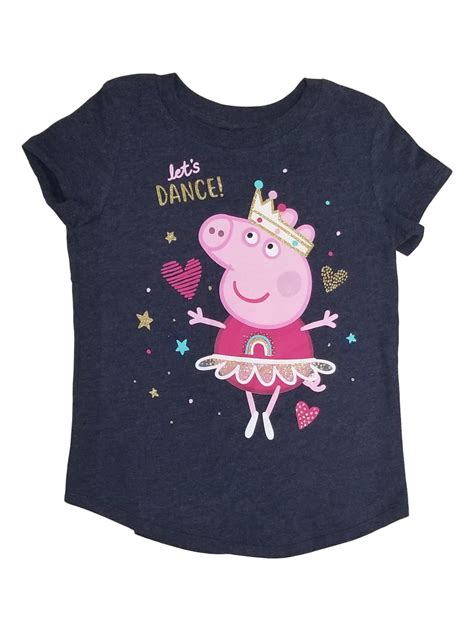 Peppa Pig Girls Navy Blue Lets Dance Glitter Tutu T Shirt Tee Shirt