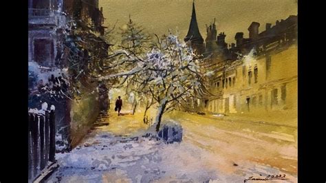 Snowy City Night - watercolor painting tutorial | Watercolor paintings tutorials, Painting ...