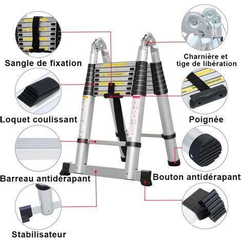 Échelle Télescopique Pliable en Aluminium 5m Charge maximale 150 kg