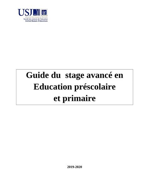 Pdf Guide Du Stage Avanc En Education Pr Scolaire Et Primaire