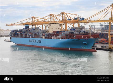 Container ship mv Maersk Emden in Barcelona Spain Stock Photo - Alamy