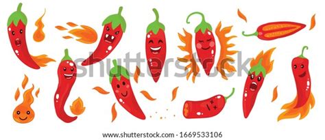 Cute Red Hot Peppers Set Emoji Stock Vector Royalty Free 1669533106 Shutterstock