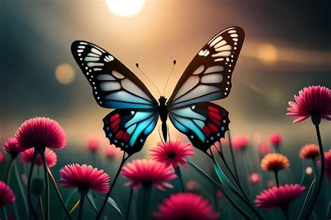 Premium Photo | Butterfly on a flower with the sun behind