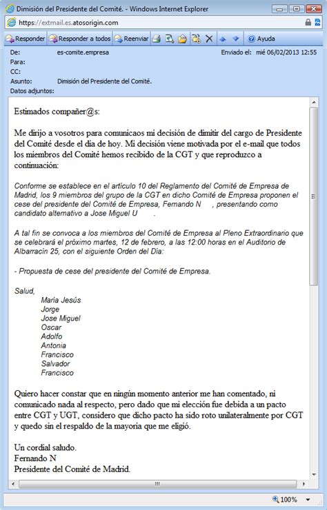 Gatos Sindicales Mad Dimisi N Del Presidente Del Comit De Empresa