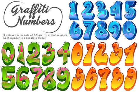 Graffiti Numbers 3 Sets Of 0 9 Digit An Illustration By Mindgem Graphics