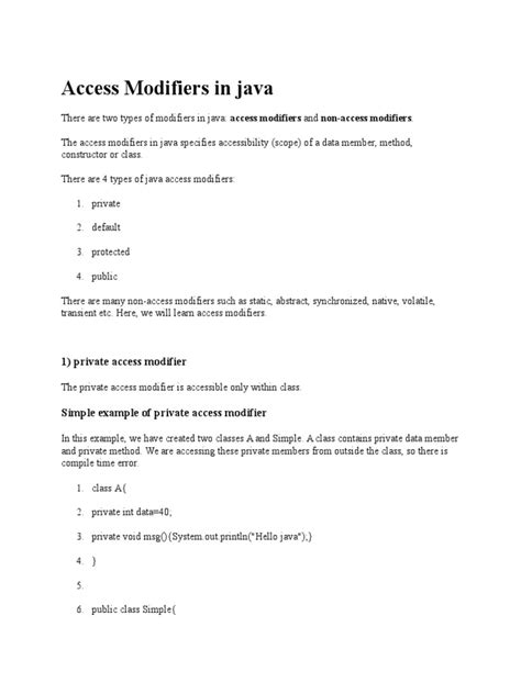 Access Modifiers In Java Pdf Class Computer Programming Method Computer Programming