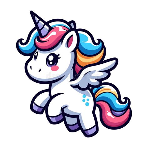 Cute Unicorn Cartoon Character Vector Illustration Happy Adorable Magic Unicorn With Rainbow