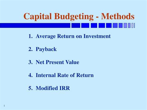 5 Methods For Capital Budgeting India Dictionary