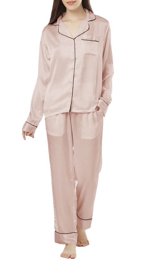 Blushbridesco Satin Pajamas Womens Long Sleeve Sleepwear Soft Silk