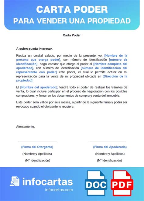 Carta Poder Para Vender Una Propiedad En Word Y PDF