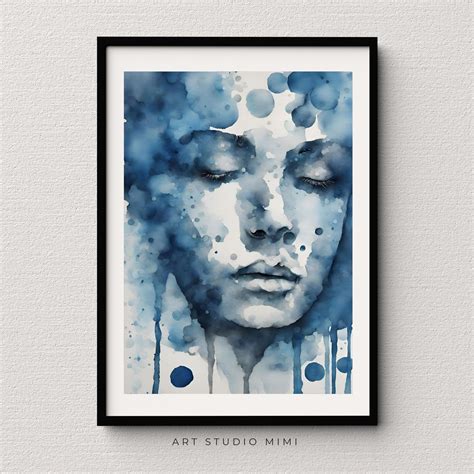 Abstract Woman Silhouette Wall Art Print, Blue Abstract Printable Wall ...