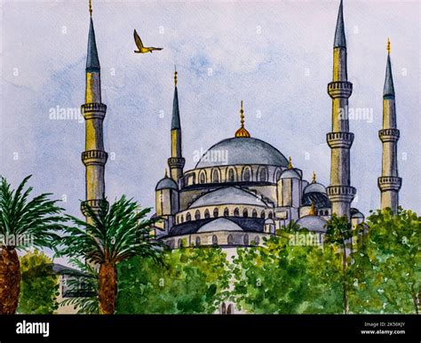 Blue Mosque In Istanbul Turkey Watercolor Painting Stock Photo Alamy