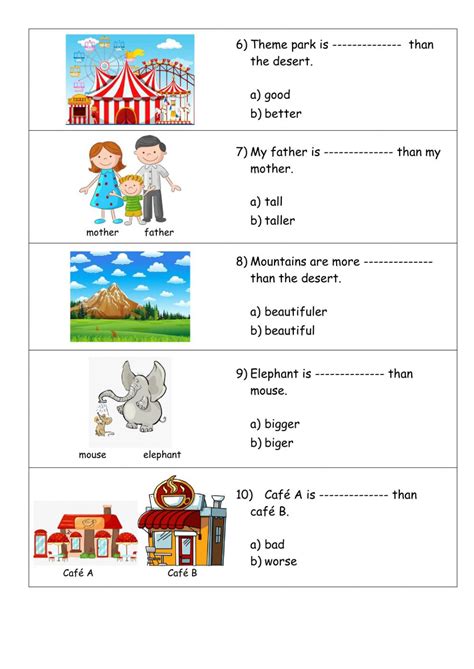 Comparative Adjective Worksheet Language Worksheets