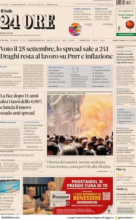 Prime Pagine Giornali Economici 22 Luglio Tassi E Scudo Piccino