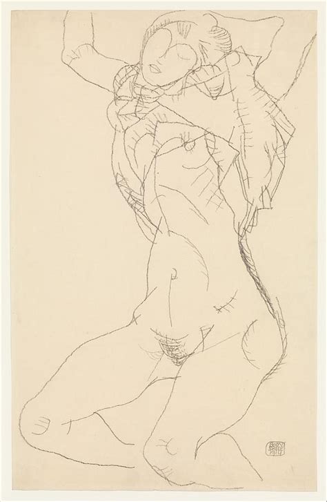 Reclining Semi Nude With Arms Raised Drawing By Egon Schiele Fine Art