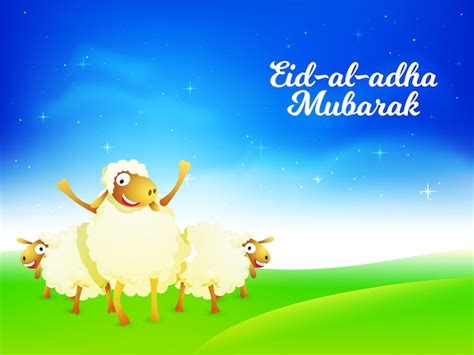 Eid Al Adha Mubarak Avec Des Moutons Vecteur Premium