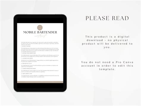 Mobile Bar Contract Template Canva Editable Bartender Contract Mobile